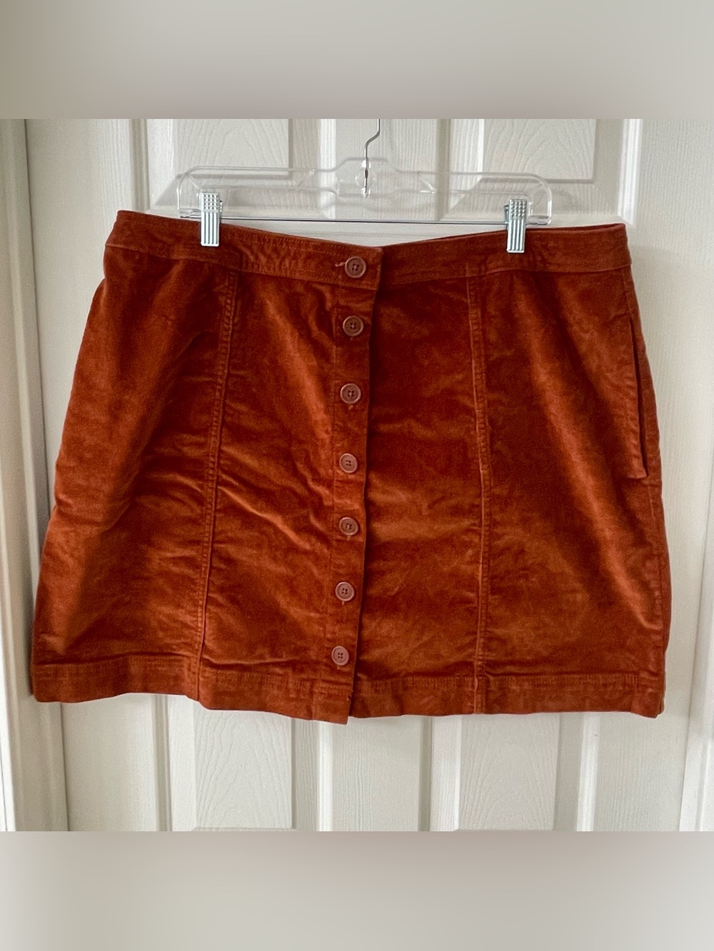 Knox Rose Rust Orange Corduroy Button-Front Mini Skirt NWOT